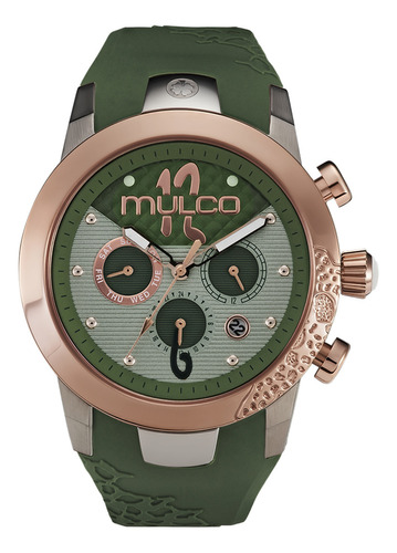 Reloj Casual Mulco Mw-3-22872-473 Lady D Color De La Correa Verde Color Del Bisel Plateado Color Del Fondo Verde