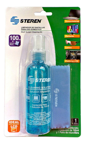 Limpiador De Pantallas Steren Spray 100ml + Paño Microfibra