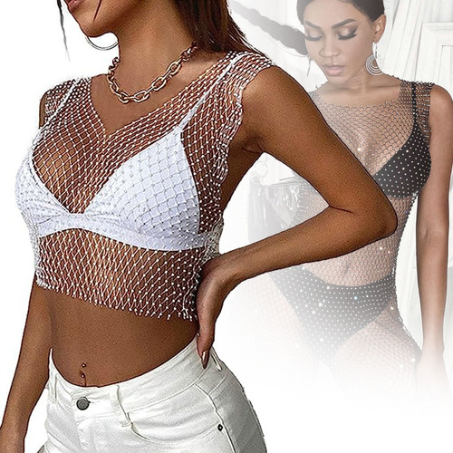 Playera Sexy De Transparente Con Diamantes De Imitación Para