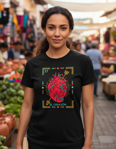 Playera Negra Lotería Mexicana Mujer
