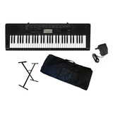 Teclado Casio Ctk-3500 + Soporte, Funda Y Fuente - Om Color Negro