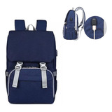 Bolso Pañalera Multifuncional Con Cambiador De Bebe + Usb Color Azul Oscuro