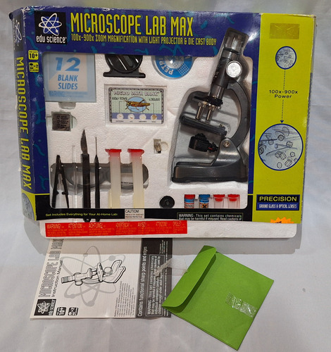 Kit Microscopio Metal Completo 100x900x Brinquedo Educativo 