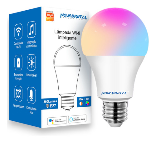 Lâmpada Inteligente Wi-fi 10w+3w Rgb App Tuya Alexa E Google