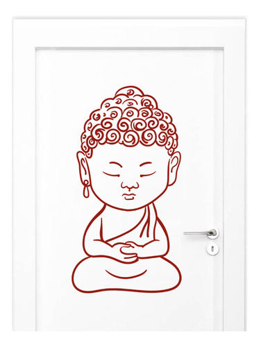 Adesivo Para Porta Vermelho Buda Meditando