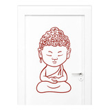 Adesivo Para Porta Vermelho Buda Meditando
