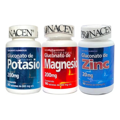 Gluconato De Potasio Magnesio Y Zinc Pronacen 3 Frascos Sabor Sin Sabor