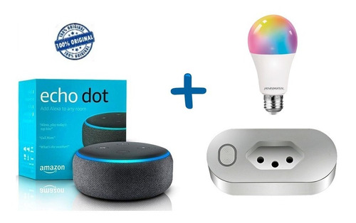 Kit Casa Smart Echo Dot Alexa + Lâmpada + Tomada Inteligente