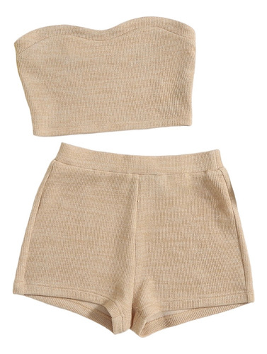 Conjunto Canelado Feminino Short + Cropped Tomara Que Caia