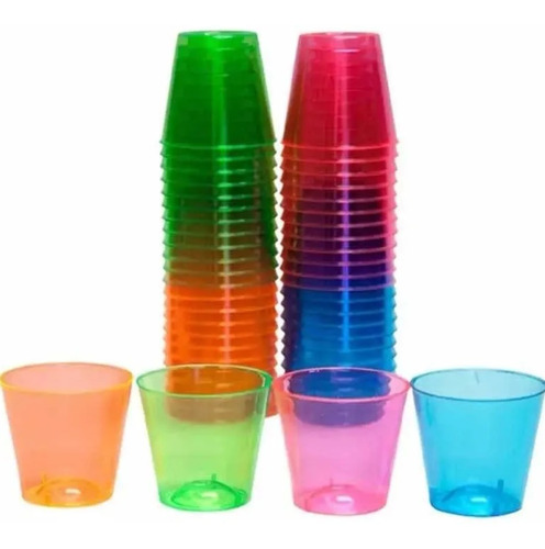 60 Vasos Shot Postres Pocillos Plástico 50 Ml Flúor Neón