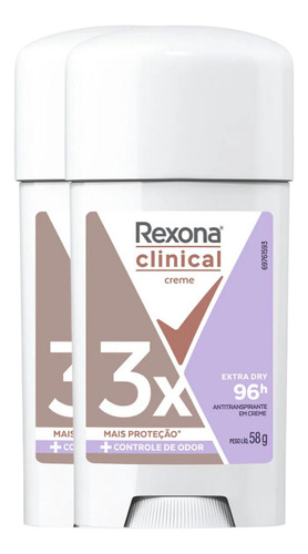 Kit 2 Desodorante Creme Rexona Clinical Fem Extra Dry 58g