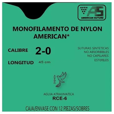 Hilo De Sutura Nailon Azul 2-0 American Suture Hospitalario 45cm | Envío gratis