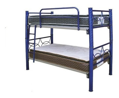 Cama Litera Mobile Turin Individual Color Azul Fabricada En Tubular Acero Inoxidable