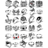 Silver Goth Punk Rings Set For Men Girls Women, 31pcs Cool G