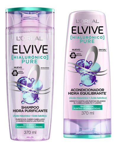 Pack Elvive Pure Hialuronico Shampoo + Acondicionador
