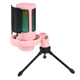 Microfone Tripé Com Led Rgb Condensador Profissional Bk805c Cor Rosa