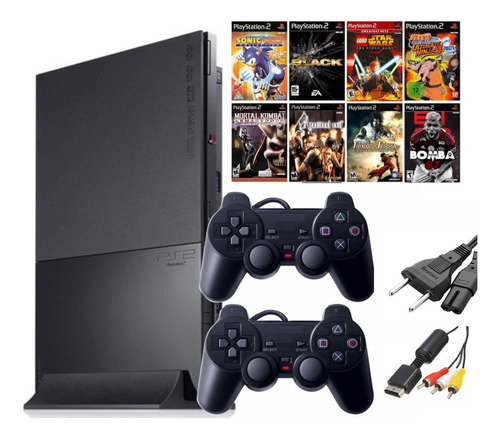 Vídeo Game Playstation 2 Ps2 Slim Completo+ 02controles+ 43 J0gs!