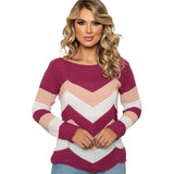 Blusa Trico Feminina Frio Inverno Manga Longa Tricolor Bico