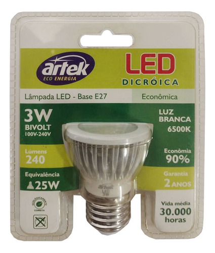 Kit 10 Lâmpadas Led 3w Bivolt Dicróica Branca 25w 6500k E27 Cor Da Luz Branco-frio 110v/220v