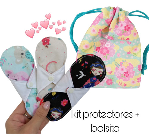 Kit 3 Protectores Diarios Tela Reutilizables + Bolsita 