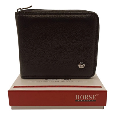 Cartera De Piel Con Cierre Hombre Horse Imperial 024b-86 Negro Liso