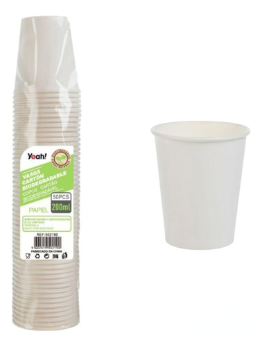50 Vasos Cartón Biodegradables 200cc 