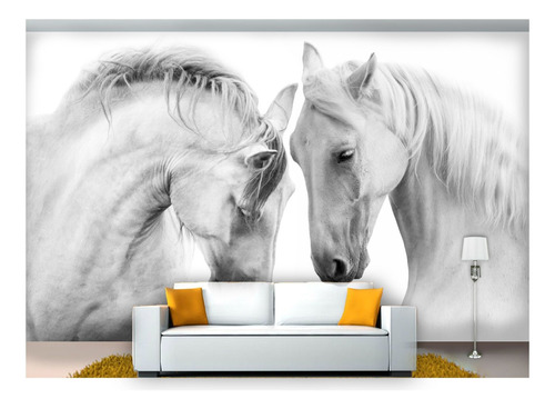 Adesivo De Parede Animais Casal Cavalos Brancos 5m² Anm247