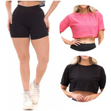 3 Roupas Fitness Short Suplex E Blusa Cropped Feminina  