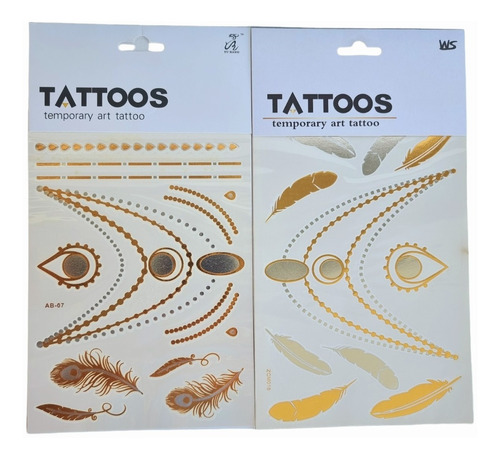 Pack X3 Tatuajes Metalizado Tattoos Temporales Dorado Platea