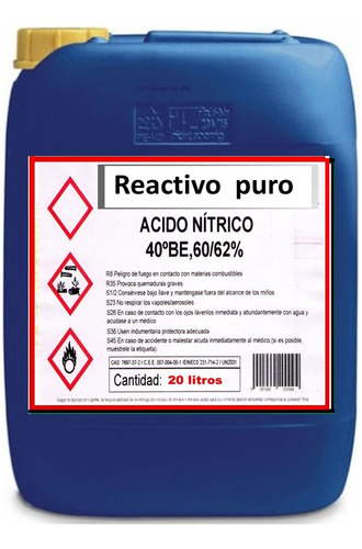 Ácido Nítrico 20 Litros Reactivo Puro - L a $11400