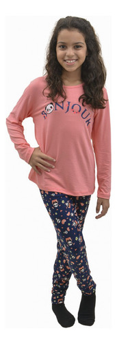 Pijama Juvenil Feminino Dengoso Suede Com Estampa Victory