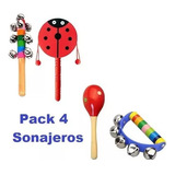 Sonajeros Instrumentos Musicales De Madera Para Bebés Pack 4