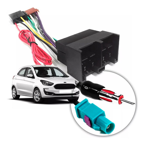 Kit Chicote De Ligacao Para Trocar O Rádio  Dvd Multimidia + Adaptador  Antena Ford Ka 2018 A 2019 Com Iso 16 Vias