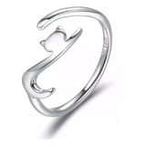 Anillo Plata 925 Mujer Gato Gatito Lindo Michi Ajustable