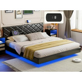 Cama Flotante King Con Luces Led - Negro