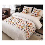 Piecera De Cama Bordada Decorativa Diseño Floral 60x200cm 