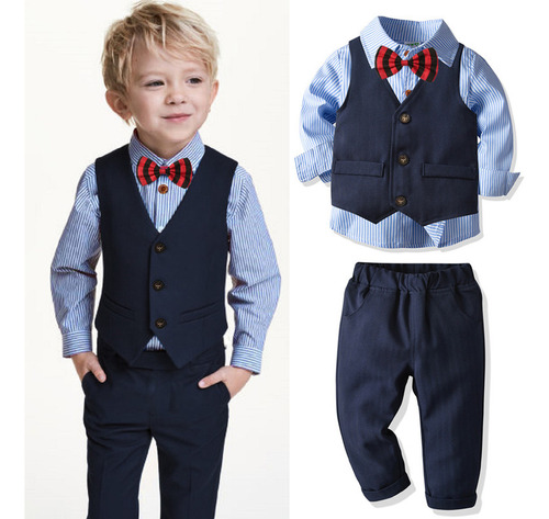 3pcs Traje Formal De Niño, Camisa, Chaleco Y Pantalones