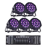 5 Canhão Uv 18 Led 3w Luz Negra Bivolt Neon + Mesa Dmx