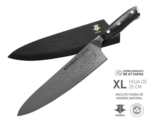 Kanka -cuchillo Chef Xl 25cm Acero Damasco 67 Capas C/ Funda Color Negro