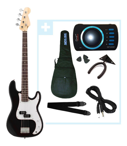 Combo Premium Bajo Electrico + Funda + Afinador + Accesorios