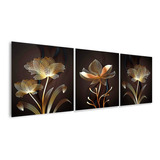 Cuadros Decorativos 90x50 Cms  Tripticos  Floral  Dorado