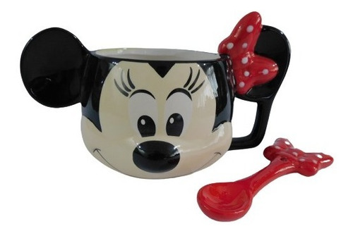 Caneca 3d Minnie Mouse Com Colher Disney Original