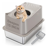 Woofigo Caja De Arena Para Gatos De Acero Inoxidable, Caja D