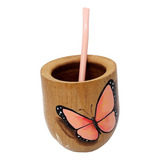 Mate De Madera Pintado Mariposas - Algarrobo