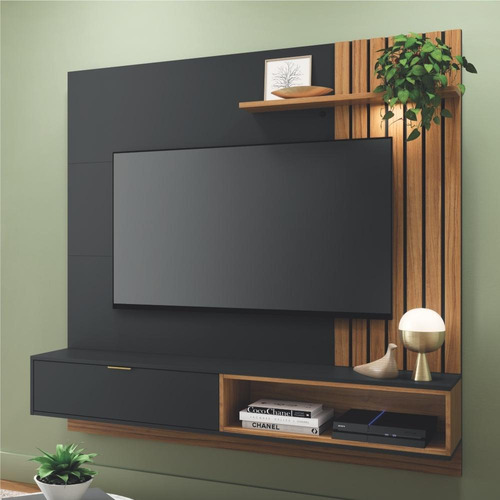 Home Para Tv Ripado E Portas Ivelis 1.6 Preto Noce