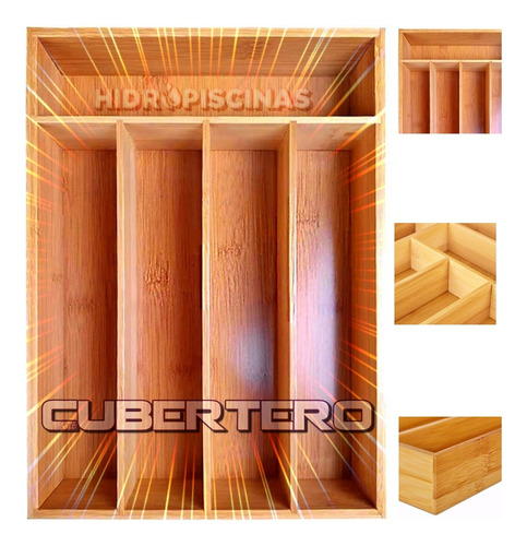 Cubertero Madera De Bambu Organizador Cajon Cubiertos Full