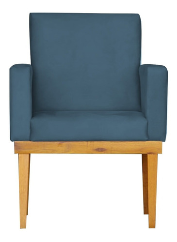 Cadeira Estofada Base De Madeira Reforçada -  Azul Marinho