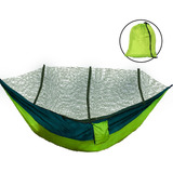 Hamaca De Nailon Con Mosquitera Portátil Jardin Camping Color Verde