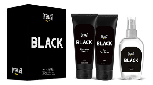 Kit Everlast Black  Body Splash Gel Pós Barba Shampoo 3 Em 1