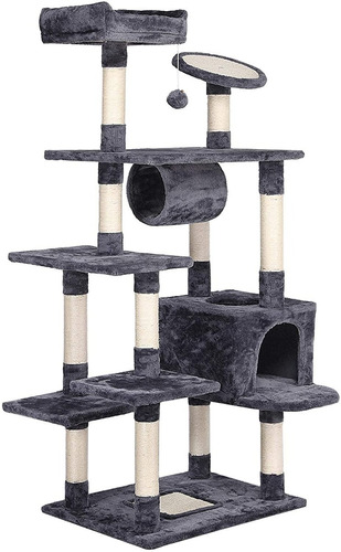 Torre Casa Rascador Para Gato De 1.58 Mt Gris Claro Tm